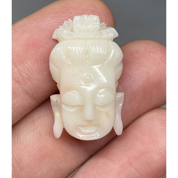 1" Antique Hand Carved Angel Coral Buddha Face Boddhisatva Chinese Pendant Head - Picture 6 of 14